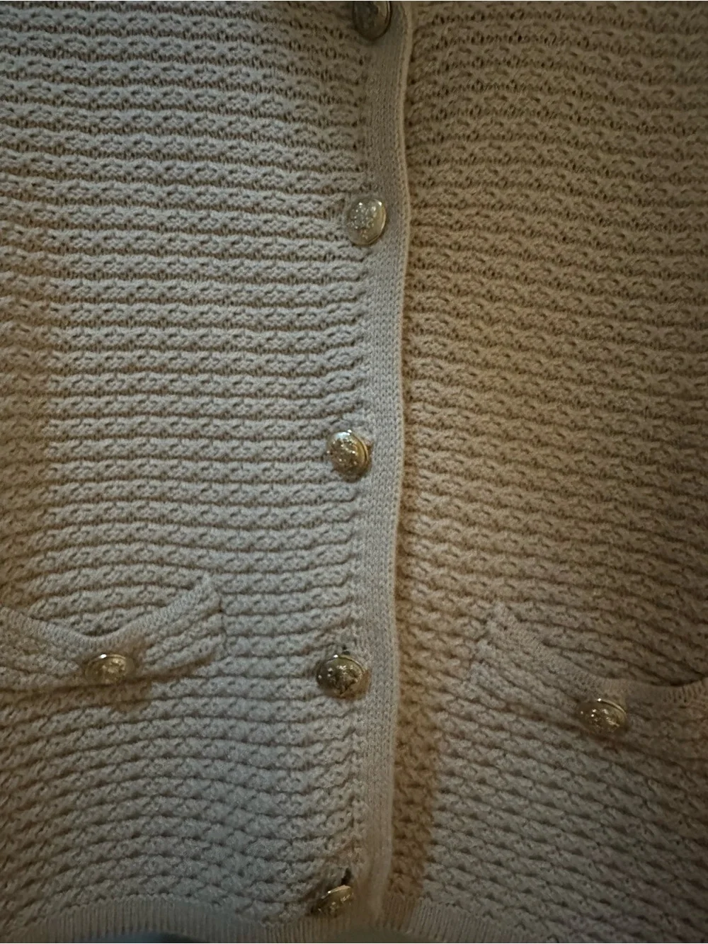 Vici Cream Textured Knit Cardigan with Gold Buttons - Picture 9 of 10